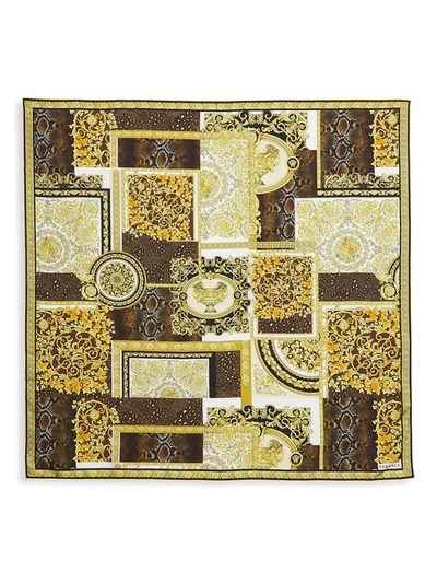 Shop Versace Barocco Mosaic-print Silk Scarf In Gold Brown