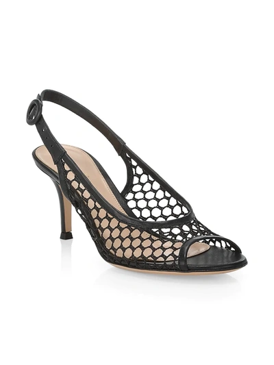 Shop Gianvito Rossi Women's Mesh Leather Slingback Pumps In Praline