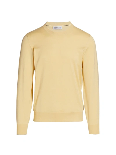 Shop Brunello Cucinelli Men's Crewneck Knit Sweater In Yellow
