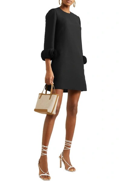 Shop Valentino Silk Satin-trimmed Wool And Silk-blend Mini Dress In Black