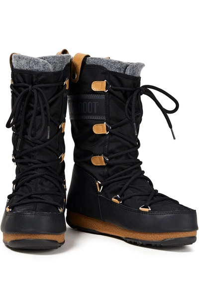 Moon Boot Monaco Lace-up Felt, Shell And Faux Leather Snow Boots In Black |  ModeSens