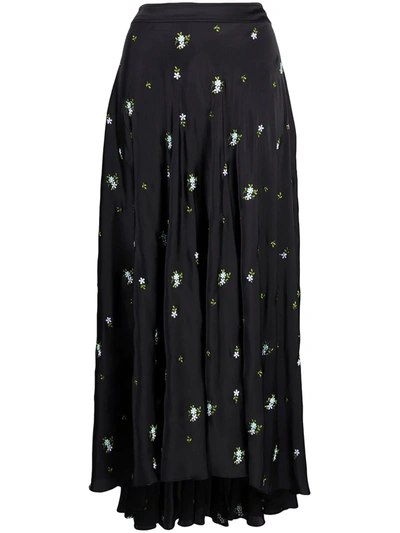 Shop Paco Rabanne Floral-embellished Satin Skirt In Black