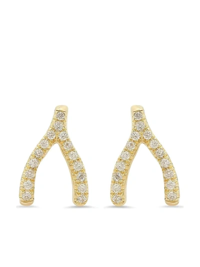 Shop Jennifer Meyer 18kt Yellow Gold Mini Diamond Wishbone Stud Earrings