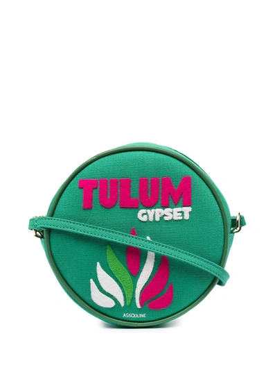 Shop Olympia Le-tan Tulum Round Shoulder Bag In Green