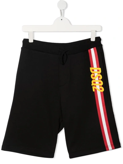 Shop Dsquared2 Teen Side Striped Shorts In Black