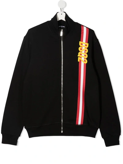 Shop Dsquared2 Teen Stripe Detail Track Jacket In Black