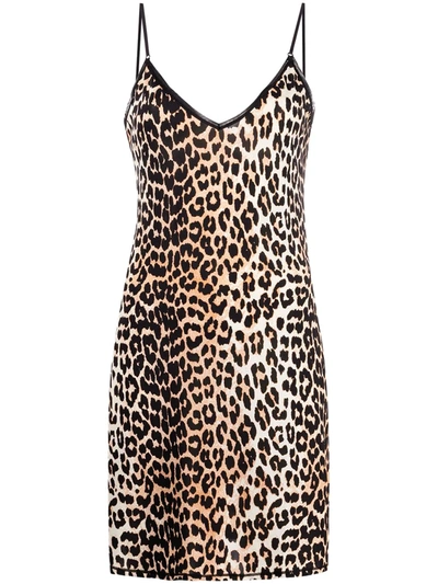 Shop Ganni Leopard Print Shift Dress In Neutrals