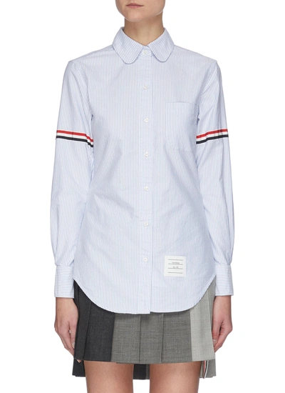 Shop Thom Browne Stripe Armband Round Collar Oxford Shirt In Blue