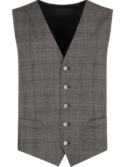 Shop Dolce & Gabbana Glen-plaid Wool Waistcoat In Grey