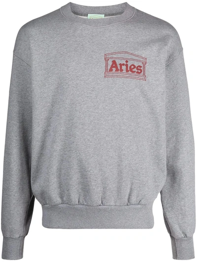 Shop Aries Logo-print Cotton Jumper In Grey