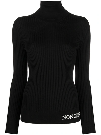Shop Moncler Intarsia-logo High-neck Jumper In Black