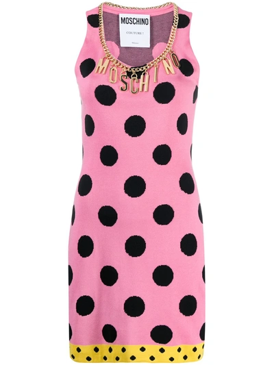 Shop Moschino Logo-embellished Polka Dot Mini Dress In Pink