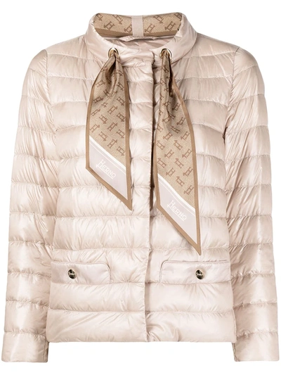 Shop Herno Scarf-detail Padded Jacket In Neutrals