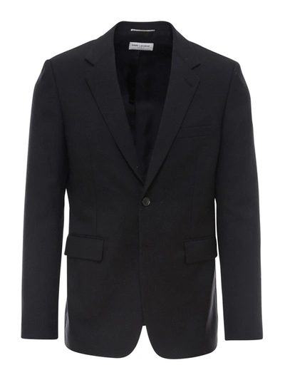 Shop Saint Laurent Virgin Wool Gabardine Blazer In Black