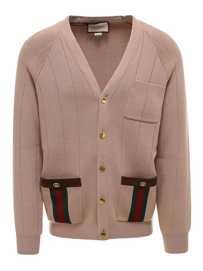 Shop Gucci Wool Blend V-neck Cardigan In Beige
