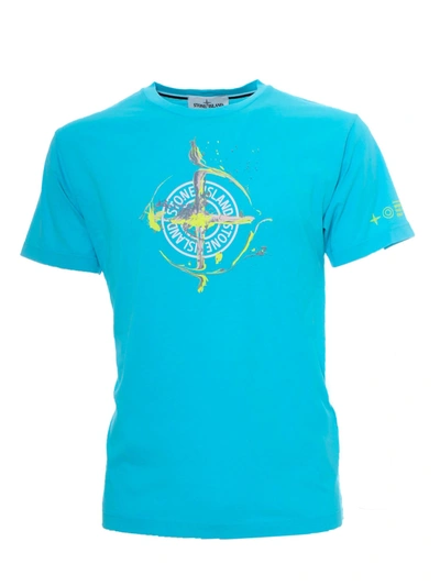 Shop Stone Island Front Branded T-shirt In Turquoise