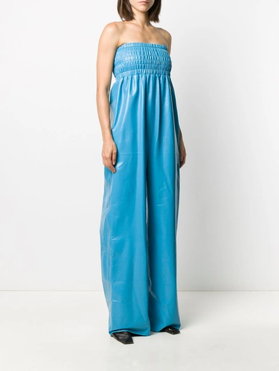 Shop Bottega Veneta Leather Jumpsuit In Blue