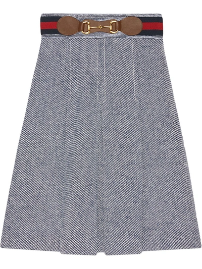 Shop Gucci Cotton Blend Pleated Skirt In Blue