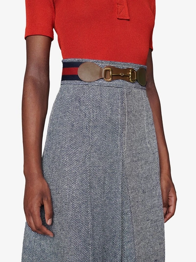 Shop Gucci Cotton Blend Pleated Skirt In Blue