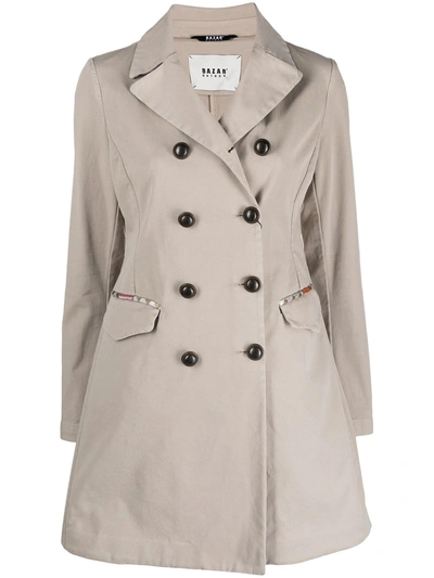 Shop Bazar Deluxe Cotton Double-breasted Trench Coat In Beige
