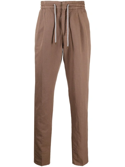 Shop Brunello Cucinelli Drawstring-waist Straight Leg Trousers In Brown