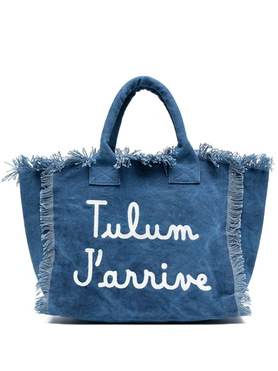 Shop Mc2 Saint Barth Tulum J'arrive Canvas Bag In Blue
