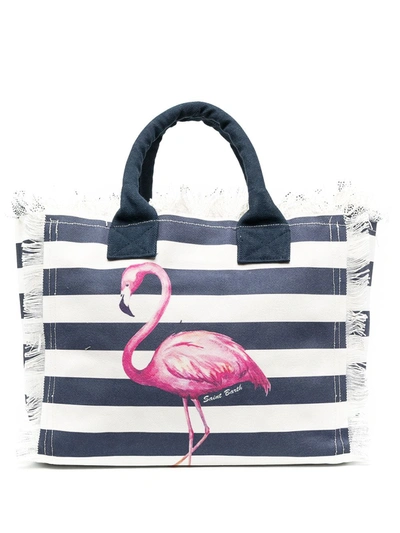 Shop Mc2 Saint Barth Flamingo Canvas Bag In White