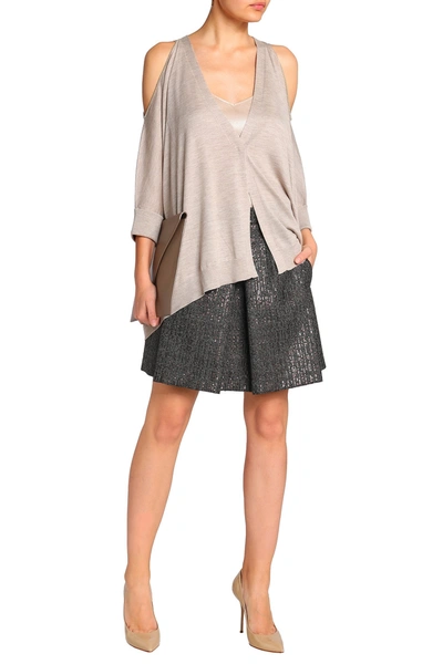 Shop Brunello Cucinelli Cold-shoulder Cashmere And Silk-blend Cardigan In Neutral