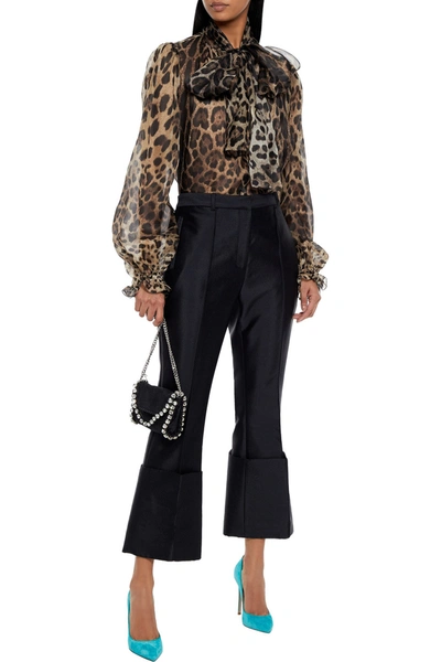 Shop Dolce & Gabbana Pussy-bow Leopard-print Silk-chiffon Blouse In Animal Print