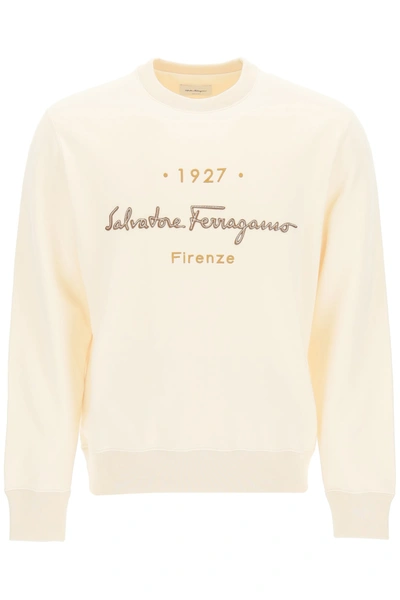 Shop Ferragamo 1927 Signature Crewneck Sweatshirt In Beige Khaki (beige)