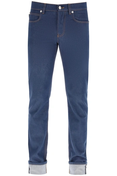 Shop Versace Taylor Fit Jeans With Greca In Blu Indigo