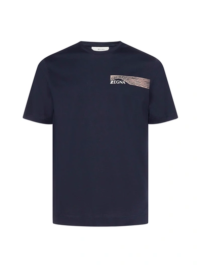 Shop Z Zegna Logo-print Cotton T-shirt In Blu Scuro Fantasia