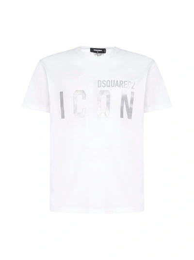Shop Dsquared2 Icon Logo Cotton T-shirt In White Refractive