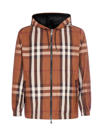 Shop Burberry Check Print Reversible Nylon Hooded Jacket In Dark Brich Brown