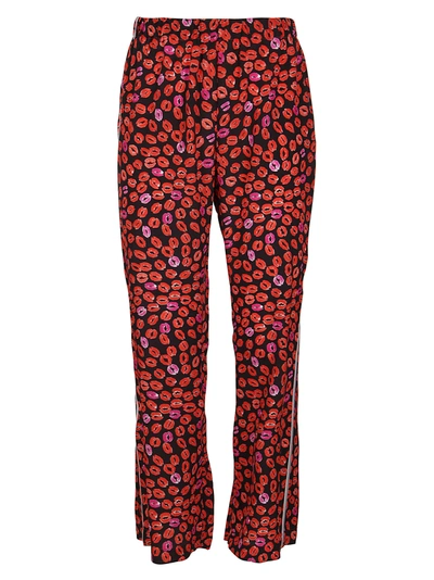 Shop Marni Black And Red Silk Trousers In Black Red