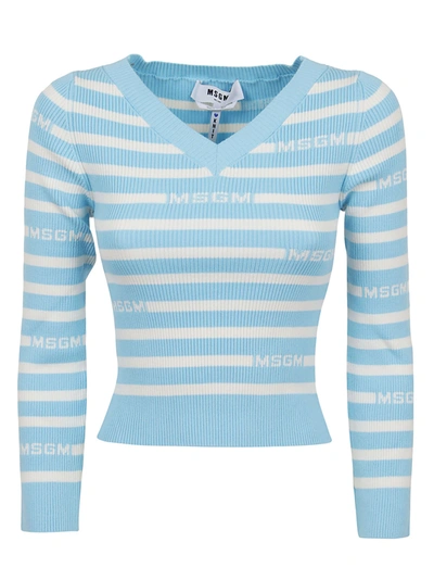 Shop Msgm Sweater In White/azur