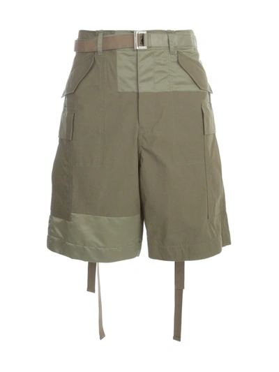 Shop Sacai Cotton Nylon Oxford Cargo Shorts In Khaki