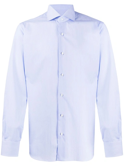Shop Barba Napoli Cotton Plain Shirt In U Azzurro/bianco