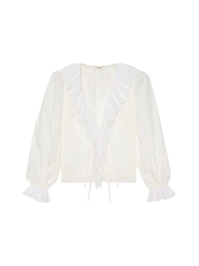 Shop Saint Laurent Transparent Blouse In Blanc