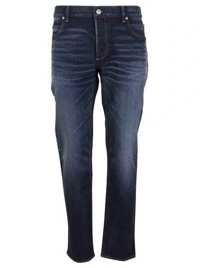 Shop Balmain B Embroidered Tapered Jeans-raw Vintage In Aa Bleu