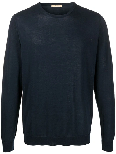 Shop Nuur Cotton Crepe Sweater L/s Crew Neck In Navy