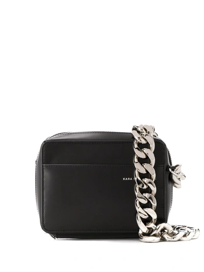 Shop Kara Black Leather Chain Camera Crossbody Bag