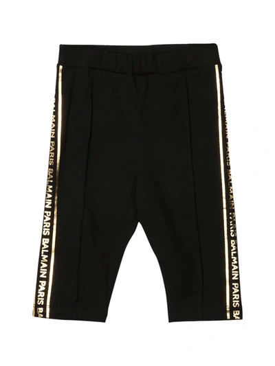 Shop Balmain Black Shorts Teen In Nero/oro