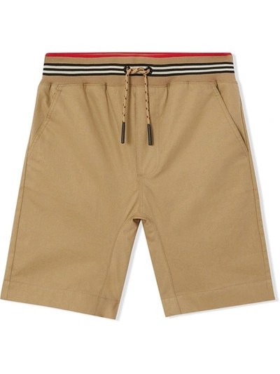 Shop Burberry Honey Brown Cotton Twill Shorts In Beige