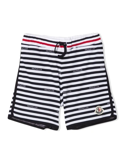 Shop Moncler Navy Blue And White Cotton Track Shorts In Rigato