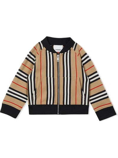 Shop Burberry Beige Cotton Icon Stripe Sweatshirt In Check