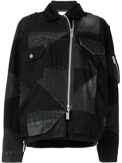 Shop Sacai Panelled Patchwork Denim Jacket In Black