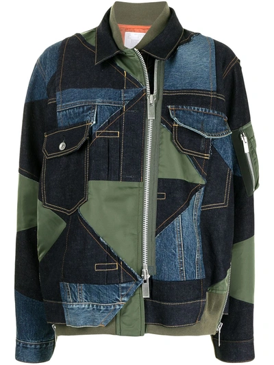 Shop Sacai Panelled Patchwork Denim Jacket In Blue