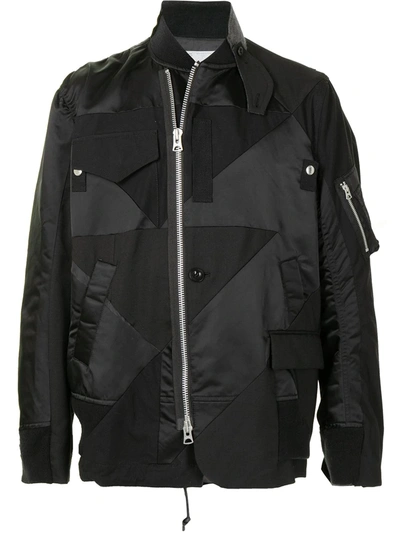 Shop Sacai Patchwork Bomber Jacket In Black