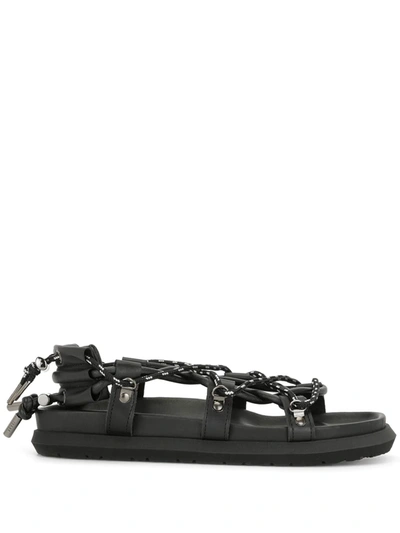 Shop Sacai Rope Strappy Flat Sandals In Black